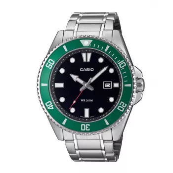 Casio MDV-107D-3AVEF Vyriškas Analoginis Kvarco Laikrodis su Žaliu Ciferblatu ir Nerūdijančio Plieno Apyranke, 200m Atsparumas Vandeniui
