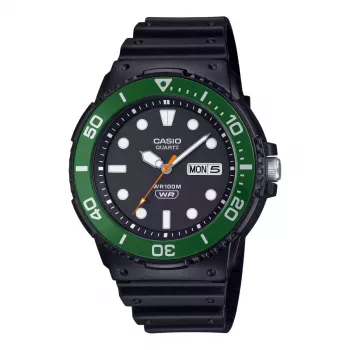CASIO MRW-230H-1E3 Vyrų analoginis kvarcinis laikrodis su juodu ciferblatu ir juodu dirželiu, 47,9 mm korpusas