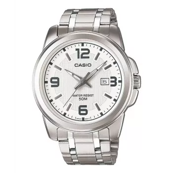 CASIO MTP-1314D-7A Vyriškas analoginis laikrodis iš nerūdijančio plieno su sidabriniu ciferblatu 44,9 mm