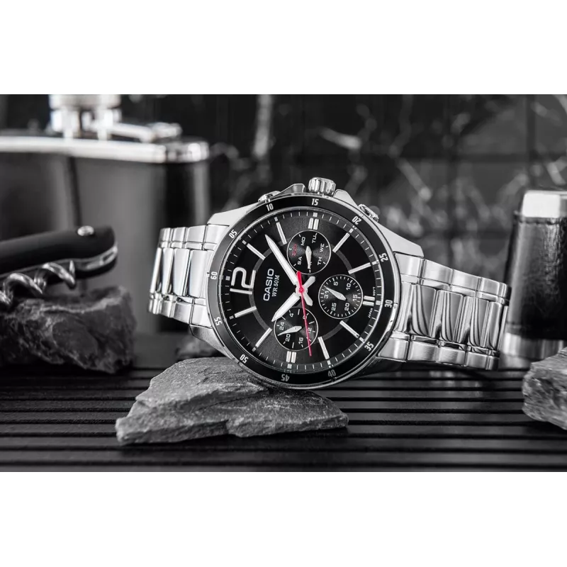 Casio MTP-1374D-1AV Vyriškas analoginis kvarcinis laikrodis, nerūdijantis plienas 43,5 mm