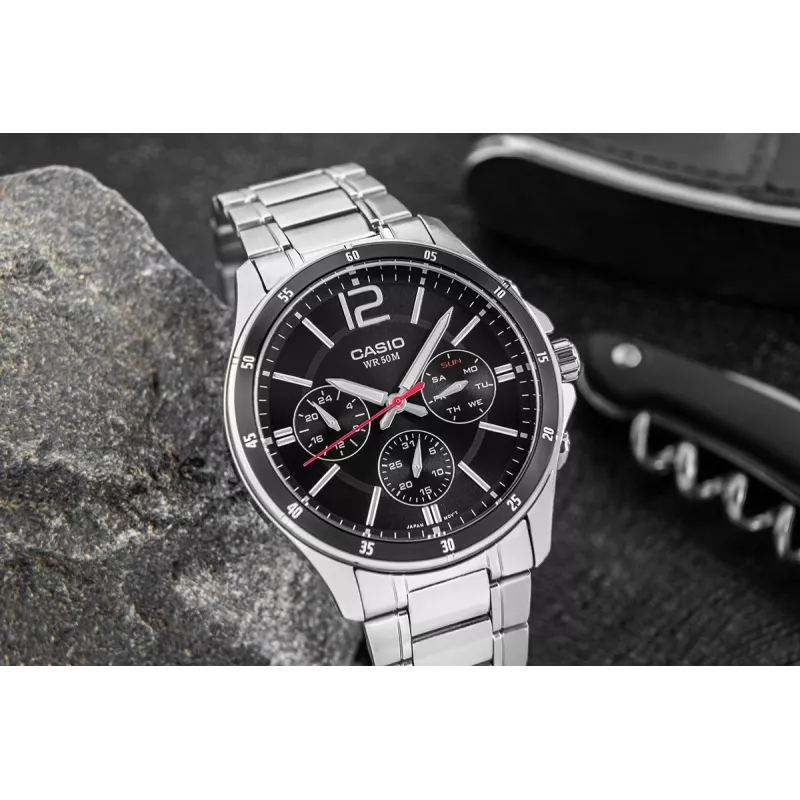 Casio MTP-1374D-1AV Vyriškas analoginis kvarcinis laikrodis, nerūdijantis plienas 43,5 mm