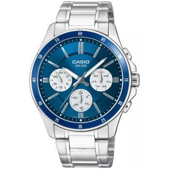 Casio MTP-1374D-2A3 vyriškas analoginis kvarcinis laikrodis su nerūdijančio plieno apyranke, mėlynu ciferblatu, diena-data, 50 m atsparumu vandeniui