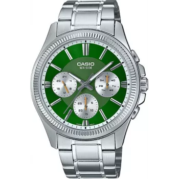 Casio MTP-1375D-3A Vyriškas analoginis kvarcinis laikrodis žaliu ciferblatu, nerūdijantis plienas
