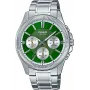 Casio MTP-1375D-3A Vyriškas analoginis kvarcinis laikrodis žaliu ciferblatu, nerūdijantis plienas