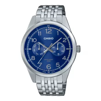 CASIO MTP-E340D-2AVDF Vyriškas analoginis kvarcinis laikrodis 42 mm, nerūdijantis plienas, mėlynas ciferblatas, data