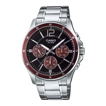 CASIO MTP1374D5AVDF Vyriškas analoginis kvarcinis laikrodis su nerūdijančio plieno apyranke, rudu ciferblatu, sidabriniu korpusu 43,5 mm