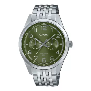 CASIO MTPE340D3AVDF Vyriškas analoginis kvarcinis laikrodis 42mm nerūdijančio plieno žalias ciferblatas