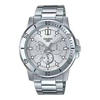 CASIO MTPVD300D-7EUD Vyriškas analoginis kvarcinis laikrodis, 45 mm nerūdijančio plieno korpusas, sidabrinis ciferblatas