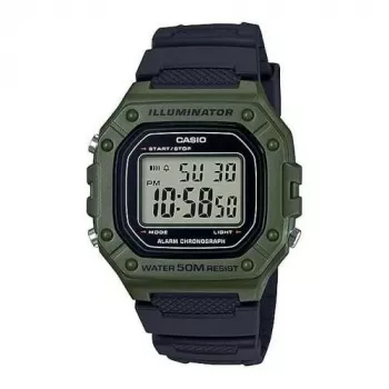 CASIO W-218H-3AVDF Skaitmeninis kvarcinis laikrodis – žalia derva, 50m atsparumas vandeniui, LED apšvietimas