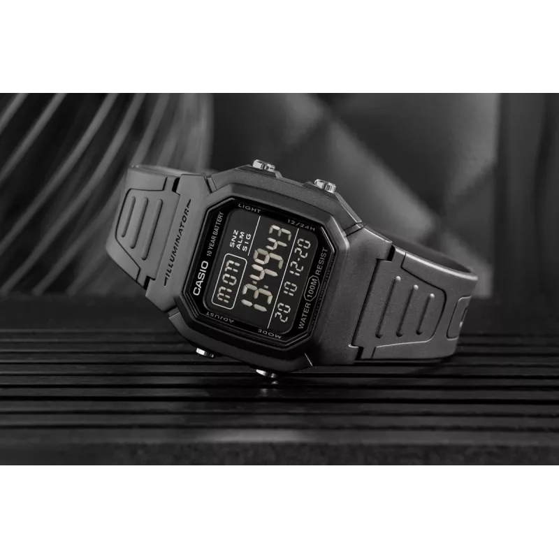 Casio W-800H-1BVES Vyriškas Skaitmeninis Laikrodis – Atsparus Vandeniui Iki 100 m, Kvarcinis Judesys