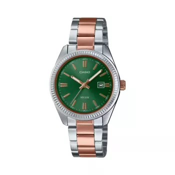 CASIO Moteriškas LTP1302PRG3AV analoginis kvarcinis laikrodis 34,5 mm rožinio aukso spalvos nerūdijančio plieno žaliu ciferblatu