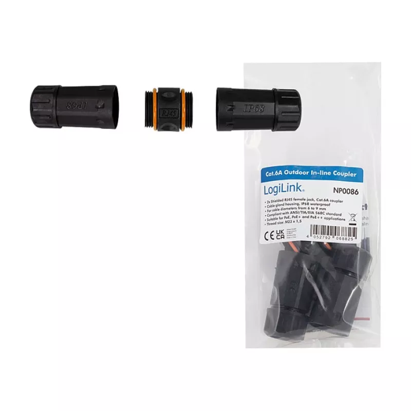 CAT6a lauko mova IP68 RJ45 moteris į moterį ekranuota Ethernet jungtis