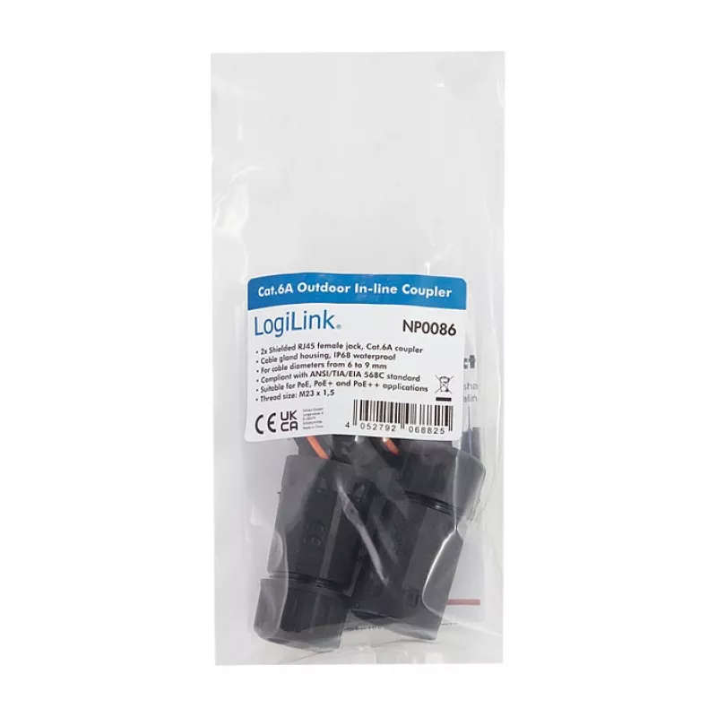 CAT6a lauko mova IP68 RJ45 moteris į moterį ekranuota Ethernet jungtis