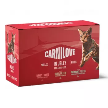 CAV CARNILOVE Cat Pouch Jelly Multipack 12x85g šlapias kačių maistas, be grūdų, suaugusioms katėms, įvairių skonių