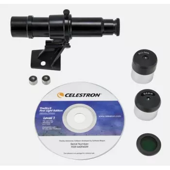 Celestron FirstScope Accessory Kit – 20 mm ir 6 mm Kellner okuliarai, 2x Barlow, Mėnulio filtras, valymo šluostė