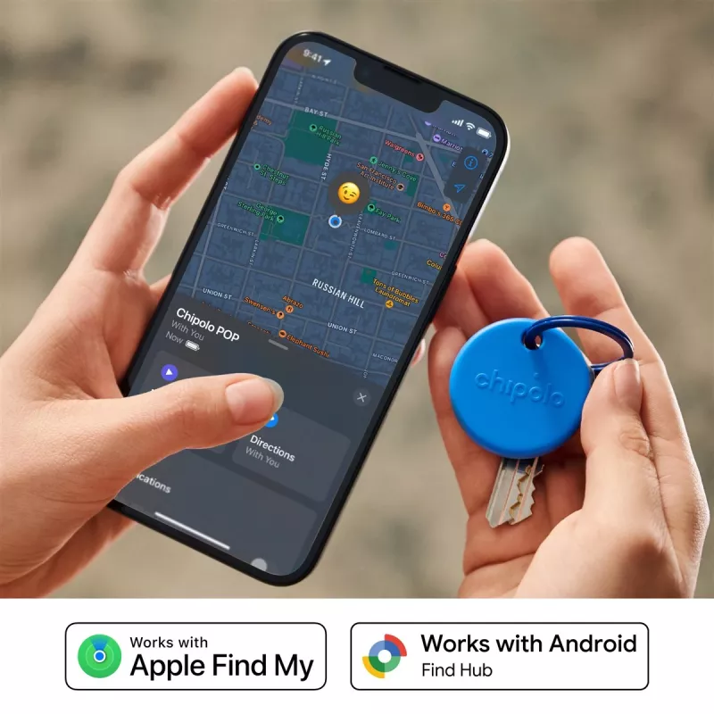 Chipolo POP – Bluetooth Tracker su keičiama baterija, skirtas iOS ir Android, 4 vnt. rinkinys – juoda, balta, raudona, mėlyna