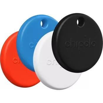 Chipolo POP – Bluetooth Tracker su keičiama baterija, skirtas iOS ir Android, 4 vnt. rinkinys – juoda, balta, raudona, mėlyna