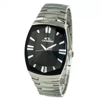 CHRONOTECH CT7065M-02M Vyriškas analoginis kvarcinis laikrodis, 36 mm nerūdijančio plieno, juodas ciferblatas, sidabrinė apyrankė