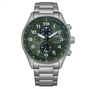 CITIZEN Eco-Drive Chronograph Watch CA0770-72X 43mm Nerūdijančio Plieno Žalias Ciferblatas Vyriškas