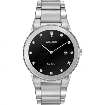 CITIZEN Eco-Drive vyriškas laikrodis AU1060-51G 40mm nerūdijantis plienas juodas ciferblatas
