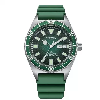 CITIZEN Vyriškas Automatinis Nardymo Laikrodis NY0121-09X 41mm Žalias Ciferblatas Guminis Dirželis