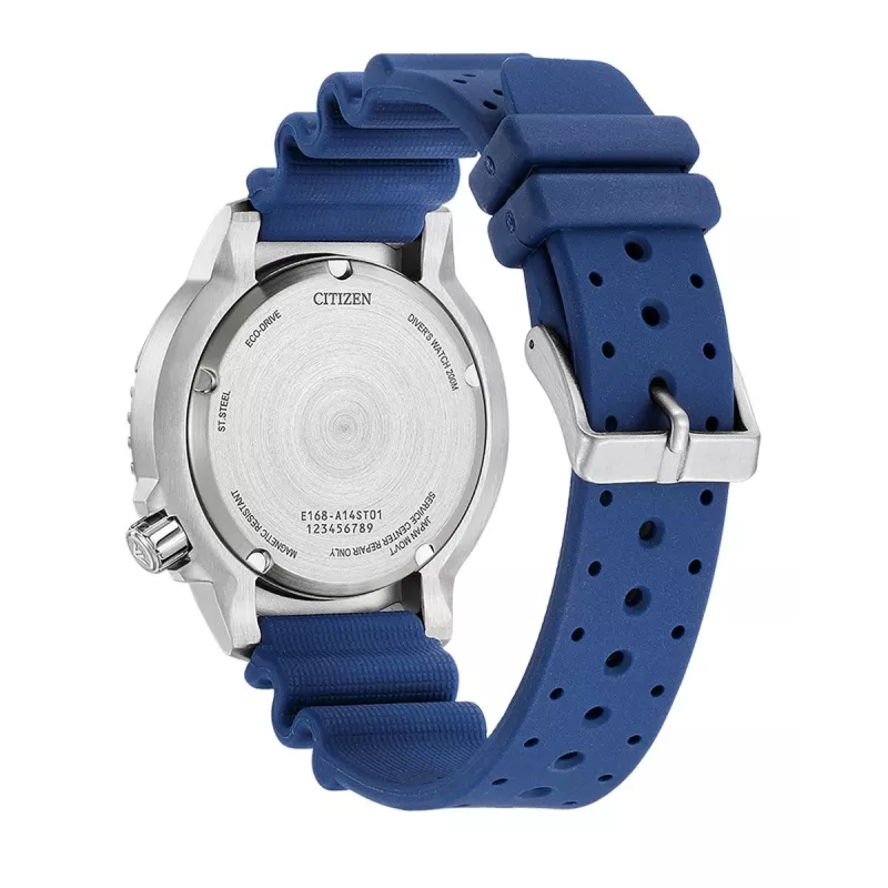 Citizen Promaster Diver Eco-Drive vyriškas laikrodis BN0168-06L, 44 mm, mėlynas ciferblatas, mėlynas poliuretano dirželis