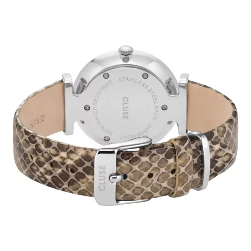 CLUSE Minuit moteriškas laikrodis 33 mm rožinio aukso nerūdijančio plieno tinklelis