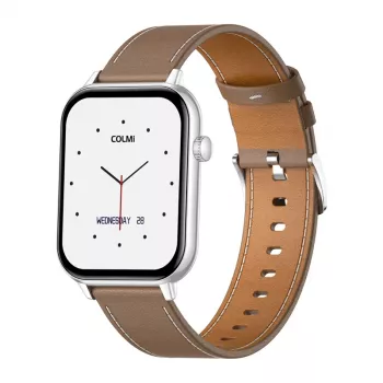 COLMI C28 Smartwatch – Sidabrinis + Ruda odinis dirželis