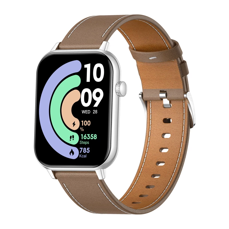 COLMI C28 Smartwatch – Sidabrinis + Ruda odinis dirželis