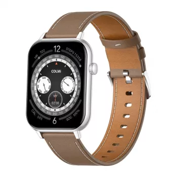 COLMI C28 Smartwatch – Sidabrinis + Ruda odinis dirželis