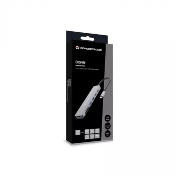 CONCEPTRONIC 7-in-1 USB-C dokavimo stotelė su HDMI, USB-C PD, 2x USB-A, SD ir MicroSD kortelių skaitytuvais, 25 cm laidu, Space Grey