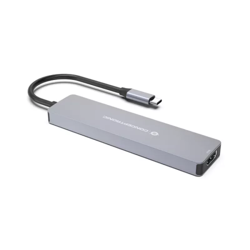 CONCEPTRONIC 7-in-1 USB-C dokavimo stotelė su HDMI, USB-C PD, 2x USB-A, SD ir MicroSD kortelių skaitytuvais, 25 cm laidu, Space Grey