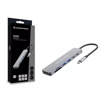 CONCEPTRONIC 7-in-1 USB-C dokavimo stotelė su HDMI, USB-C PD, 2x USB-A, SD ir MicroSD kortelių skaitytuvais, 25 cm laidu, Space Grey