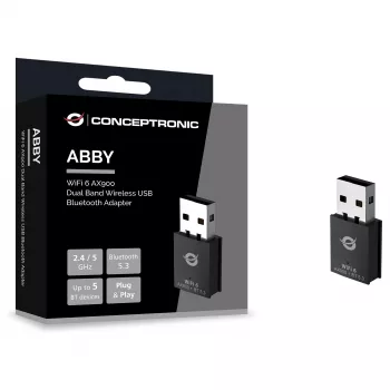Conceptronic ABBY26B WiFi 6 AX900 dviejų juostų USB ir Bluetooth 5.3 adapteris
