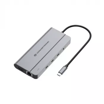 Conceptronic DONN34G 10-in-1 USB 3.2 Gen 2 MST dokavimo stotis, 4K60Hz HDMI, 8K30Hz DisplayPort, GbE, USB-C 10Gbps x 3, USB-A 480Mbps x 2, Audio, 100W USB PD