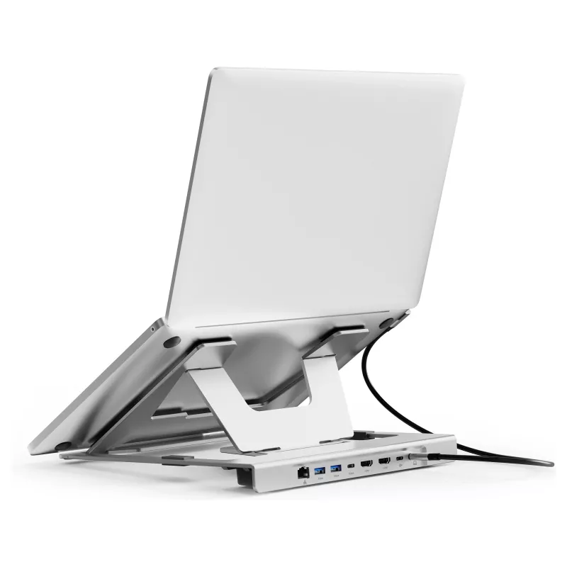 Conceptronic DONN35S nešiojamojo kompiuterio stovas su 7-in-1 USB-C dokavimo stotele, dvigubu HDMI 4K60Hz, GbE, USB-C 5Gbps, 2x USB-A, 100W PD, sidabrinis