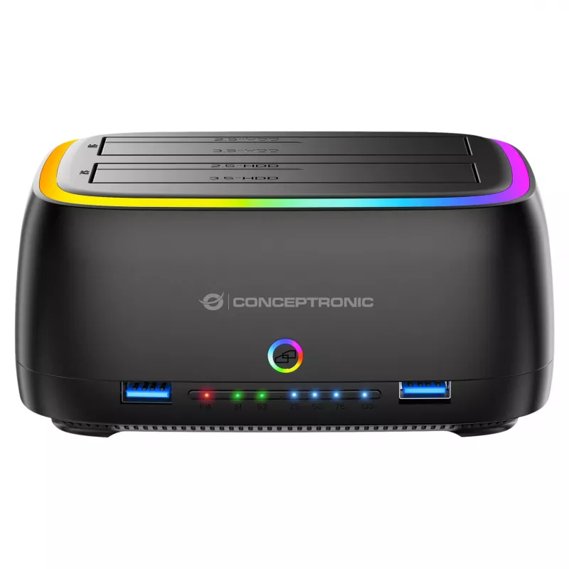 Conceptronic DONN36B 2 vietų SATA HDD/SSD dokų stotelė, USB 3.0, 2x USB-A, juoda