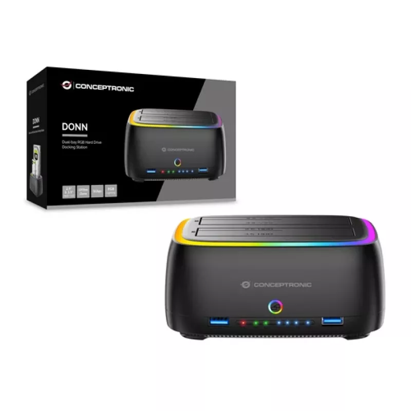 Conceptronic DONN36B 2 vietų SATA HDD/SSD dokų stotelė, USB 3.0, 2x USB-A, juoda