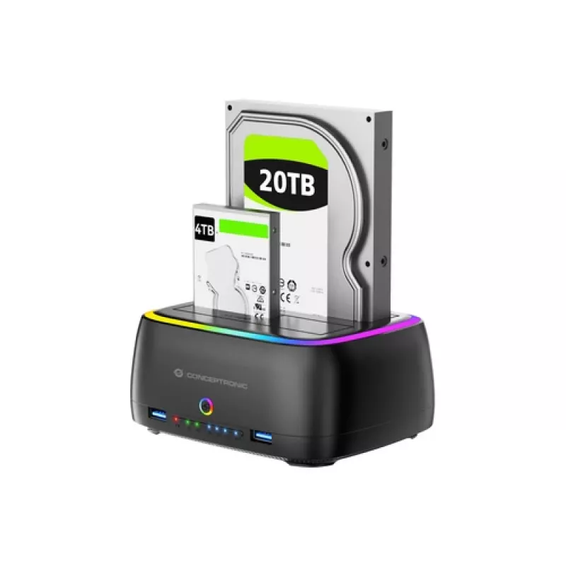 Conceptronic DONN36B 2 vietų SATA HDD/SSD dokų stotelė, USB 3.0, 2x USB-A, juoda