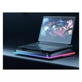 Conceptronic THYIA04B USB-C nešiojamojo kompiuterio aušinimo padėklas su telefono laikikliu, 130 mm, dvigubi 125 mm ventiliatoriai, mėlynas LED, iki 17 inch