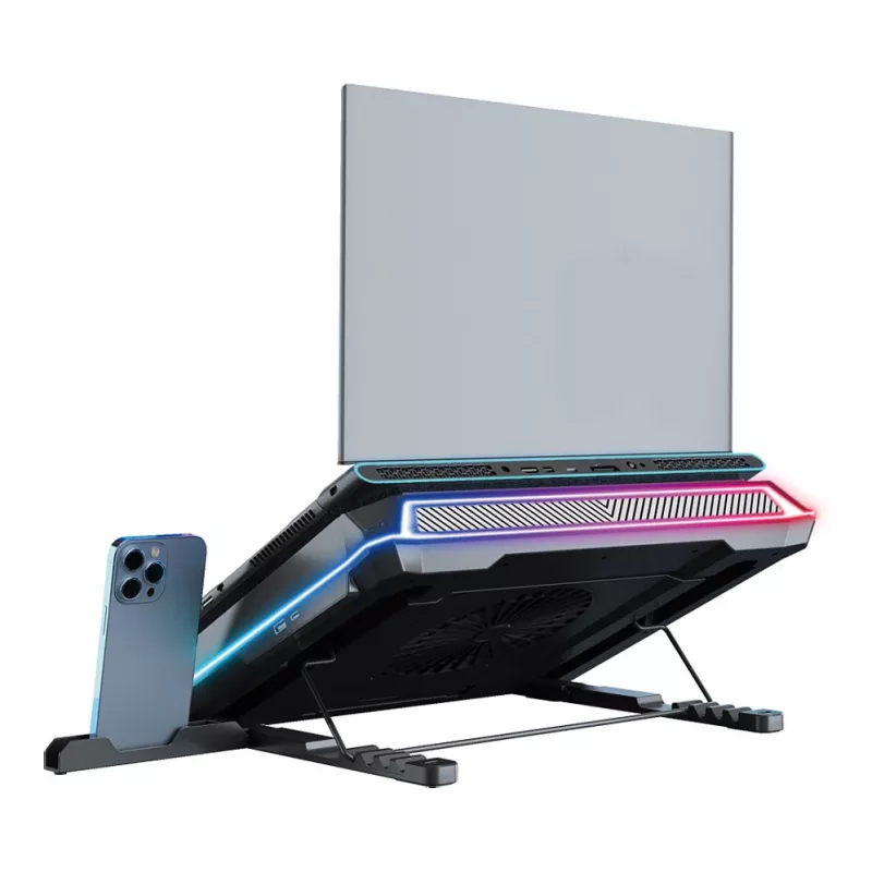 Conceptronic THYIA04B USB-C nešiojamojo kompiuterio aušinimo padėklas su telefono laikikliu, 130 mm, dvigubi 125 mm ventiliatoriai, mėlynas LED, iki 17 inch