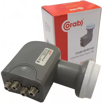 CORAB Universal Quad LNB – 4 išėjimai, 0,1 dB triukšmo rodiklis, 40 mm apšvieta