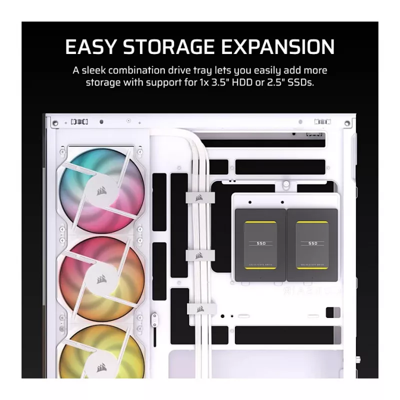 CORSAIR 2800X RS-R ARGB Micro-ATX Dual Chamber Cube Case, White, su Panoramic Tempered Glass ir 2x LL120 RGB ventiliatoriais