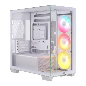 CORSAIR 2800X RS-R ARGB Micro-ATX Dual Chamber Cube Case, White, su Panoramic Tempered Glass ir 2x LL120 RGB ventiliatoriais