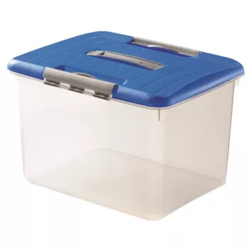 CURVER Hobby Optima 30L dėžė su dangčiu ir rankena, permatomu pagrindu ir mėlynu dangčiu, 42,8 x 34 x 28,1 cm