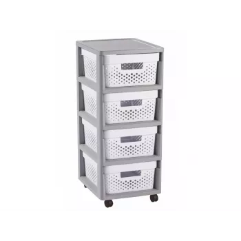 Curver Infinity knygų lentyna ant ratukų 4x11L Openwork pilka/balta