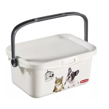 CURVER Multiboxx 3L laikymo dėžė su dangteliu ir rankena, katės ir šuns dizainas, permatoma su spauda, 26x18x11cm