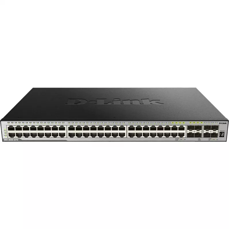 D-Link DGS-3630-52TC L3 valdomas krovimo jungiklis su 48x Gigabit ir 4x 10G SFP+ prievadais, montuojamas į stelažą