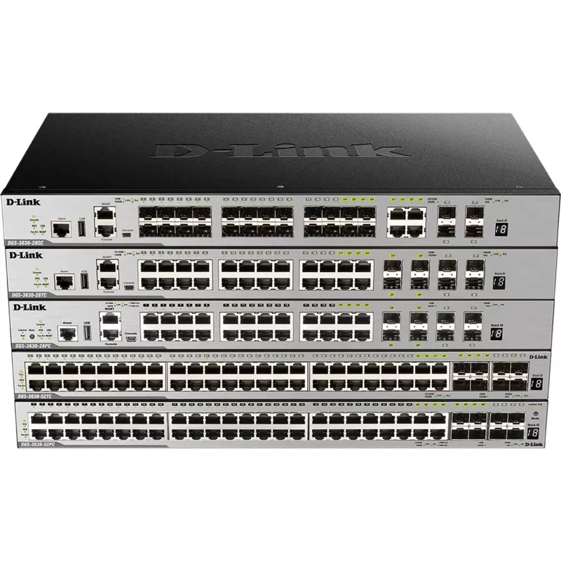 D-Link DGS-3630-52TC L3 valdomas krovimo jungiklis su 48x Gigabit ir 4x 10G SFP+ prievadais, montuojamas į stelažą