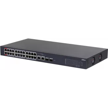 DAHUA CS4226-24ET-375 26 prievadų Layer 2+ valdomas PoE+ komutatorius su 24 Gigabit PoE+ prievadais, 2 SFP jungtimis, 375W biudžetu, be ventiliatoriaus, skirtas montavimui į stelažą